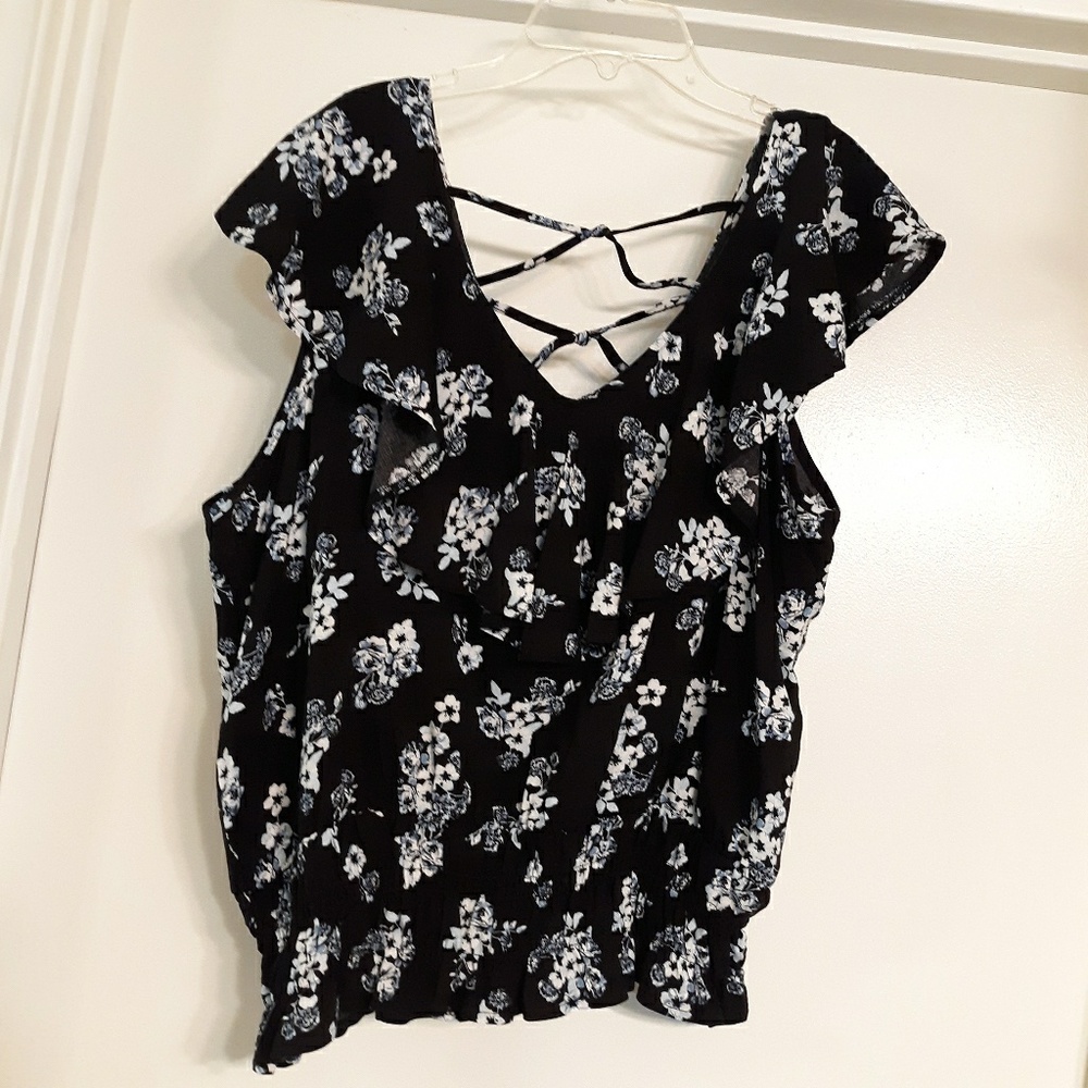 PEASANT STYLE NAVY COLLARED BLOUSE, 3X(21)